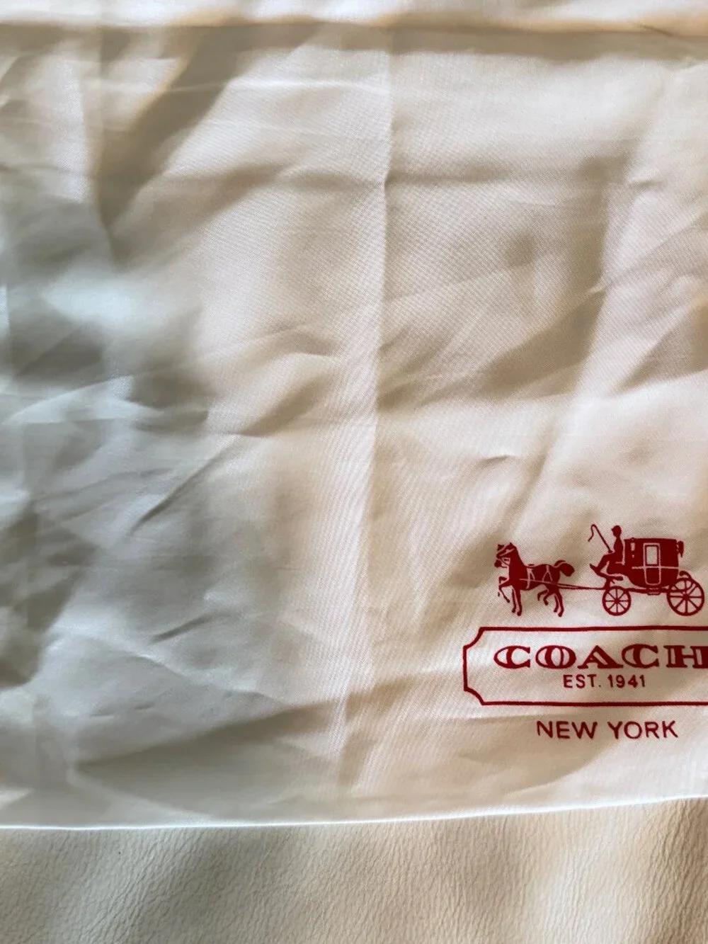 COACH Large Vintage White Dust Bag Red Horse Carriage Drawstring 19.5